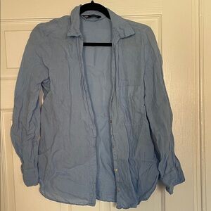 Zara Linen Light Blue Button-Down Shirt